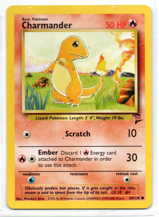1995, 96, 98 Nintendo Creatures GAMEFREAK/Pokemon - Gen I Base Set 2 - Charmander Common 69/130