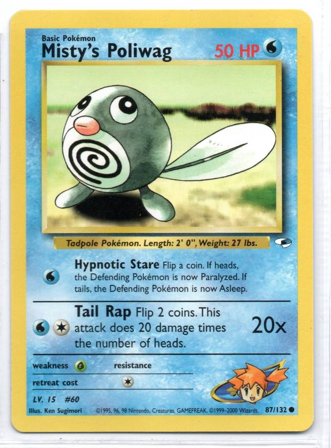 1995, 96, 98 Nintendo Creatures GAMEFREAK - Gym Heroes Pokemon Misty`s Poliwag 87/132 Common