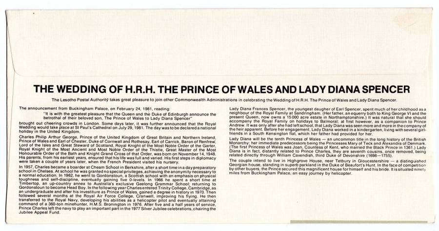 1981 Lesotho Royal Wedding FDC