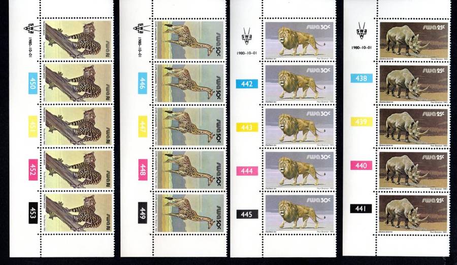 South-West Africa 1980/10/01 Third Definitive Issue Control Blocks #390-457 Set