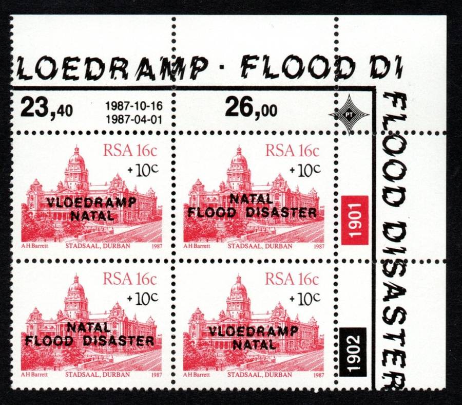 RSA 1987/11/16 Natal Relief Fund (1st Issue) Control Blocks