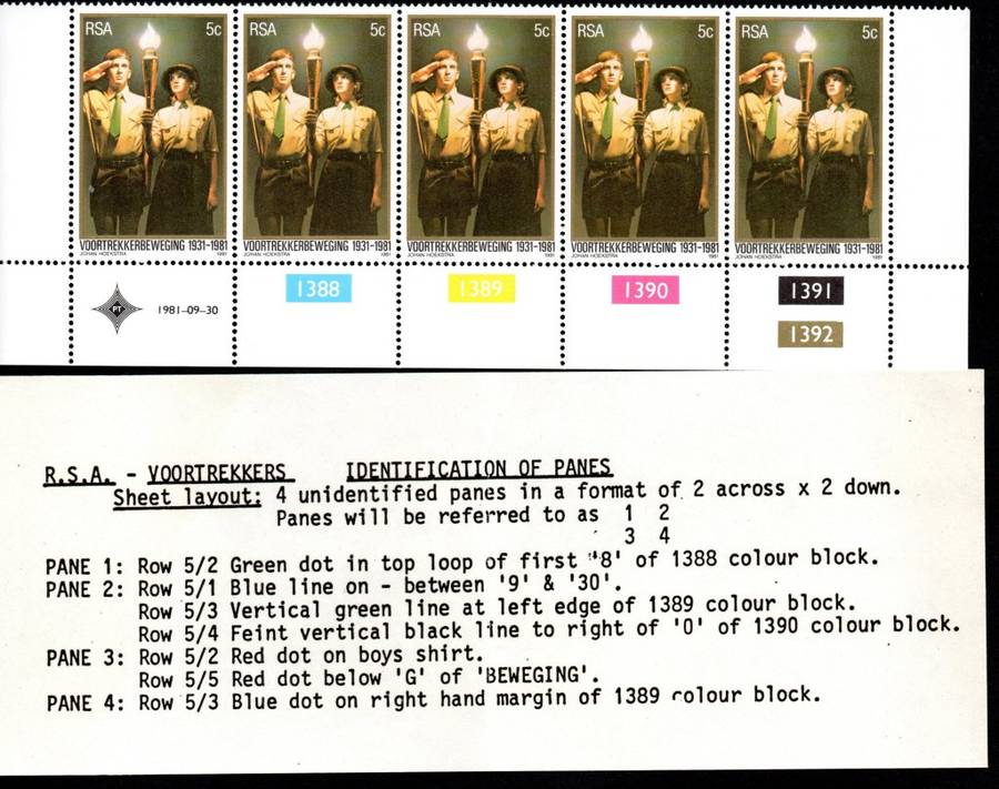 RSA 1981/09/30 50th Anniversary of Voortrekker Movement Control Blocks Set of 4 Errors