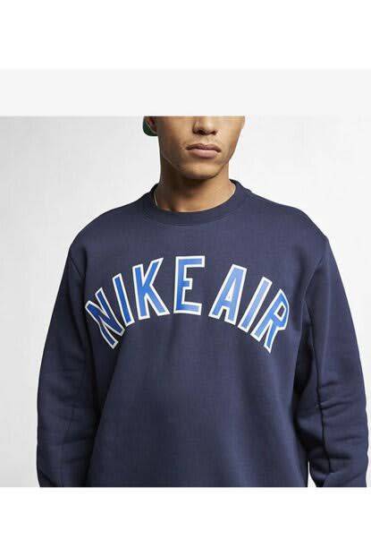 Men`s Nike Air Fleece Crewneck Sweatshirt Blue/White Loose Fit - Size Extra Large