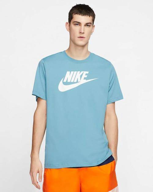 Nike Men`s Sportswear Tee Icon Futura T-shirt Cerulean/White AR5004-424 - Size Extra Large