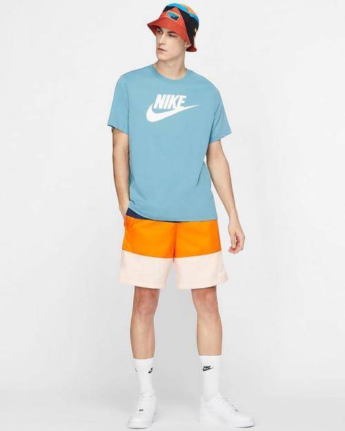 Nike Men`s Sportswear Tee Icon Futura T-shirt Cerulean/White AR5004-424 - Size Extra Large