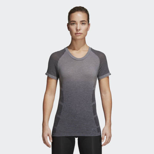 ADIDAS Women`s Ultra Primeknit Wool Short Sleeve Tee Grey/Black CF6003 - Size Small