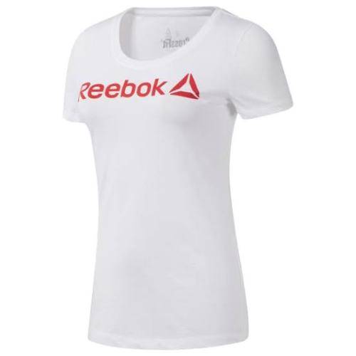 REEBOK Women`s Scoop Neck Tee White/Rebel Red EC2027 - Size Medium
