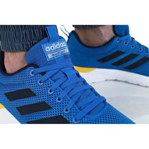 ADIDAS Men`s Lite Racer CLN Sneakers Sky Blue/Navy/ Yellow/White EG3138 - Size 12