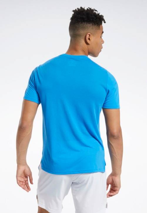 REEBOK Men`s GS Stacked Tee Horizon Blue EW3850 - Size Medium
