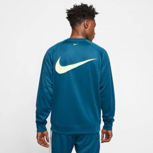 Nike Men`s Sweatshirt Swoosh Crew Blue Force/Barely Volt CJ4840-499 - Size Medium