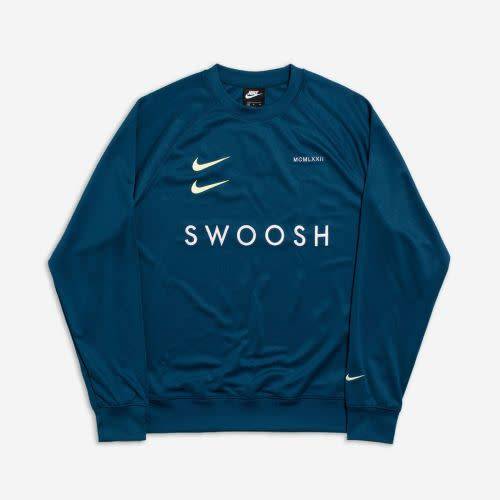 Nike Men`s Sweatshirt Swoosh Crew Blue Force/Barely Volt CJ4840-499 - Size Medium