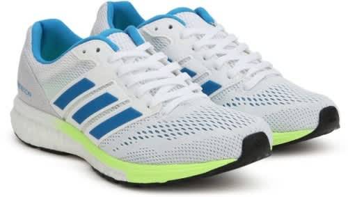 Adidas Women`s Adizero Boston 7 Shoes B37385 Cloud White/Shock Cyan/Hi-Res Yellow - Size 4