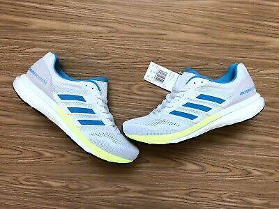 Adidas Women`s Adizero Boston 7 Shoes B37385 Cloud White/Shock Cyan/Hi-Res Yellow - Size 4