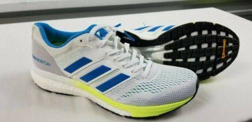 Adidas Women`s Adizero Boston 7 Shoes B37385 Cloud White/Shock Cyan/Hi-Res Yellow - Size 4