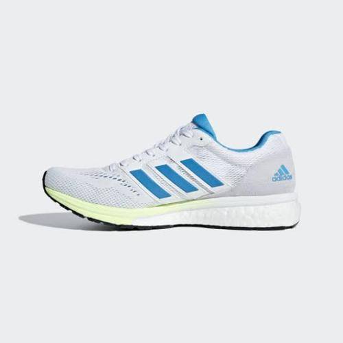Adidas Women`s Adizero Boston 7 Shoes B37385 Cloud White/Shock Cyan/Hi-Res Yellow - Size 4