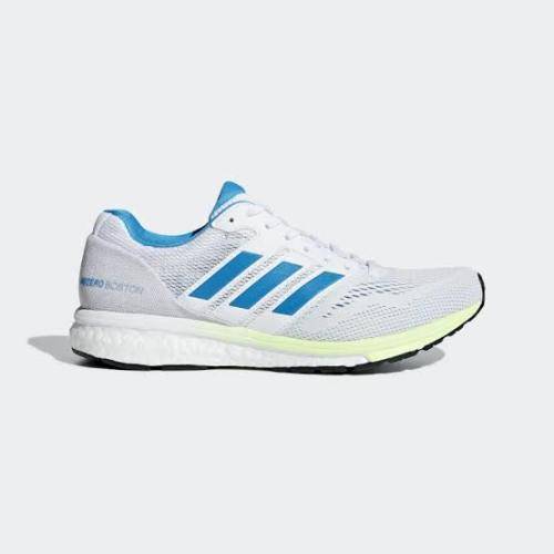Adidas Women`s Adizero Boston 7 Shoes B37385 Cloud White/Shock Cyan/Hi-Res Yellow - Size 4