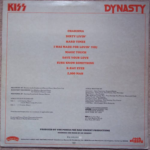 Kiss  Dynasty -  Casablanca  NAC 7060 - (VG) ()VG+) LP (FIRST PRESS CASABLANCA )