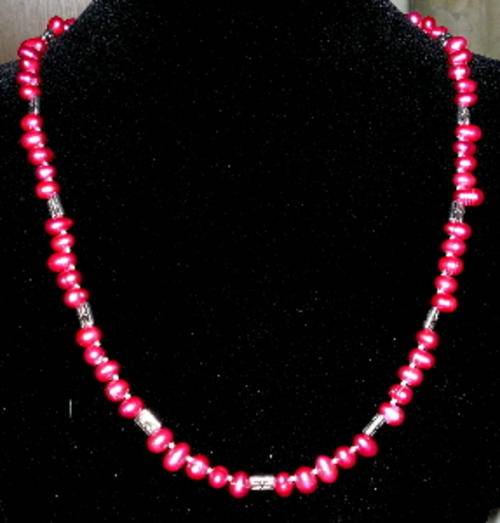 Rose Pink Freshwater Pearl & Tibetan Silver Necklace