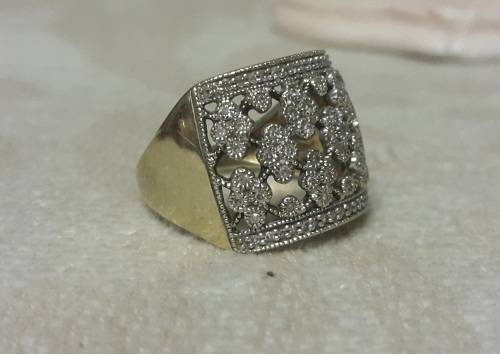 stunning ladies 9ct gold diamond ring shimmery 17mm width sizeT