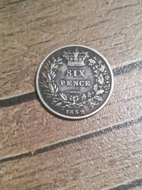 British six pence coin, 1859