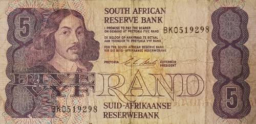 SOUTH AFRICAN FIVE RAND BANKNOTE,CL STALS,BK0519298