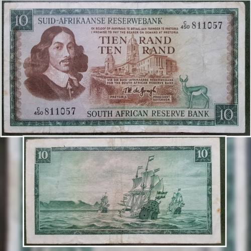 SOUTH AFRICAN TEN RAND BANKNOTE,TW DE JONGH,811057