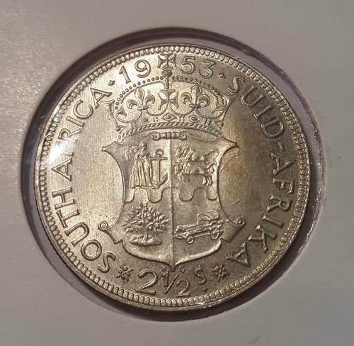 1953 UNION OF SOUTH AFRICA 2 AND HALF SHILLINGS - SILVER - PROOF - QUEEN ELIZABETH II SERIES