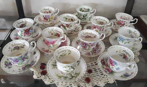 ROYAL ALBERT FLOWER OF THE MONTH CUP AND SAUCER SETS ALL 12