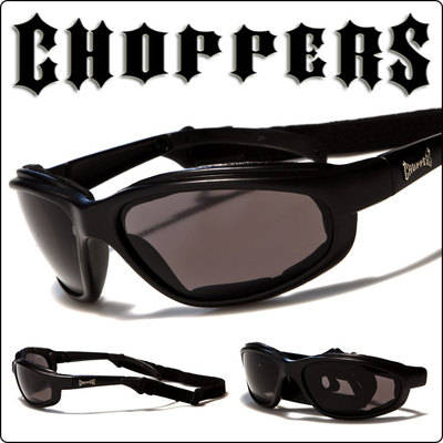 NEW Choppers Black Vented Motorcycle Goggles Biker Sunglasses w/Removable Strap