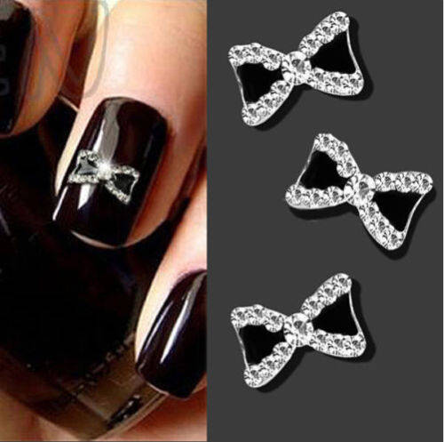 Charming Rhinestone + Bow Tie 3D #NailArt