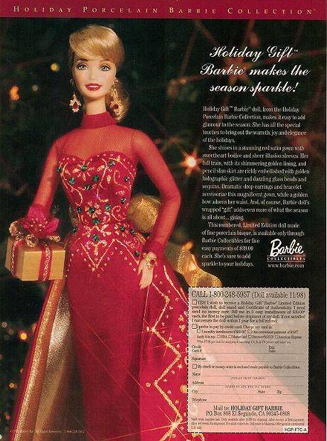 Barbie Collector Limited Edition Holiday Gift Handpainted PORCELAIN Barbie Doll 1998 w/Shipper
