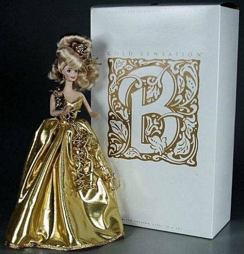 Barbie Collector Limited Edition Gold Sensation PORCELAIN Barbie Doll 1993 w/Shipper