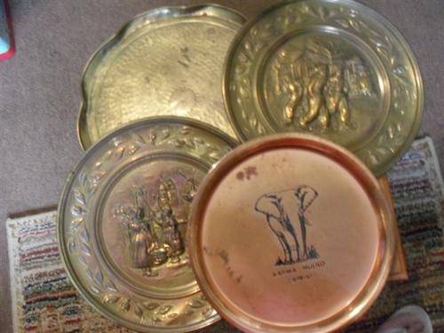 4 X NICE BRASS/COPPER TRAYS/WALL PLAQUES