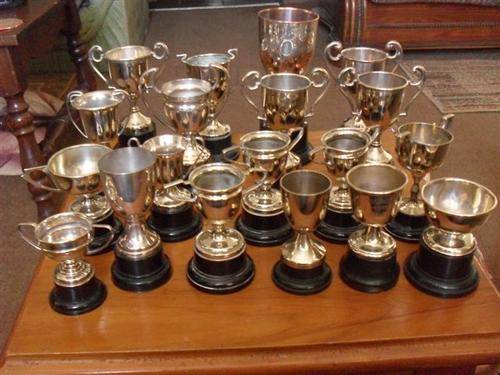 19 EPNS TROPHIES ON STANDS.......(ONLY 4 ENGRAVED 1933 ERA)