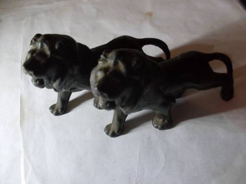 2 BRONZE LION ORNAMENTS