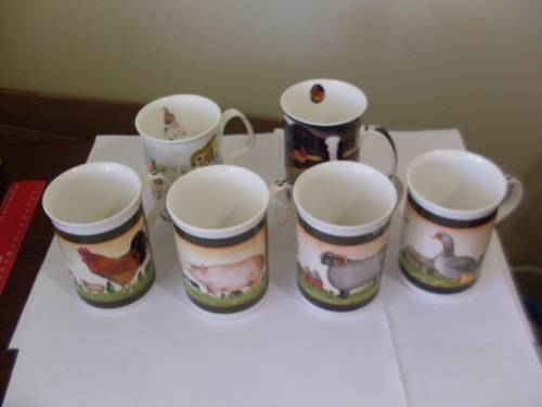 6 X CUTE COFFEE CUPS FARM ANIMALS THEME....BACKSTAMPED.....