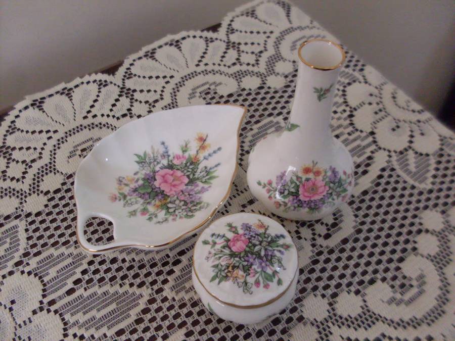 ROYAL ALBERT SET OF 3 ITEMS...RARE PATTERN...FRAGRANT FLOWERS