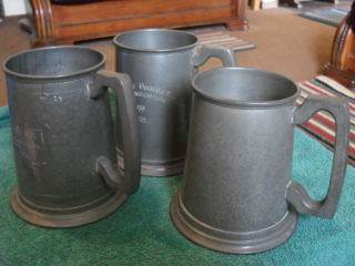 3 X PEWTER GLASS BOTTOM MUGS.....