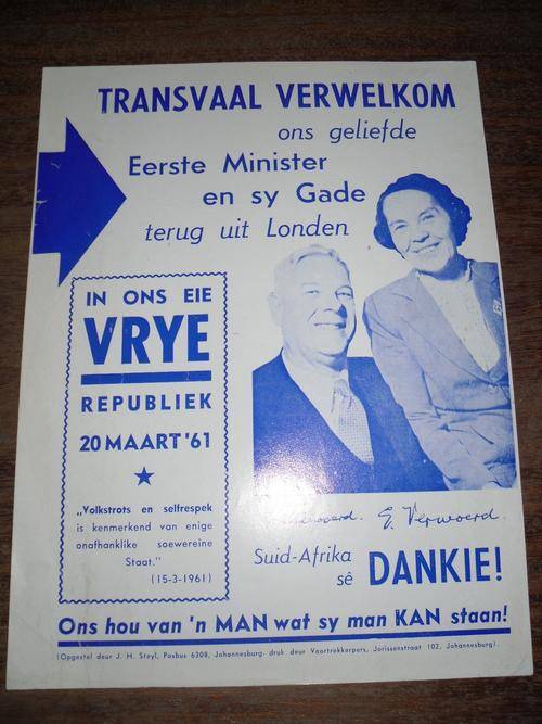 Pamphlet - Transvaal Welcomes Verwoerd 1961 / Transvaal Verwelkom.....