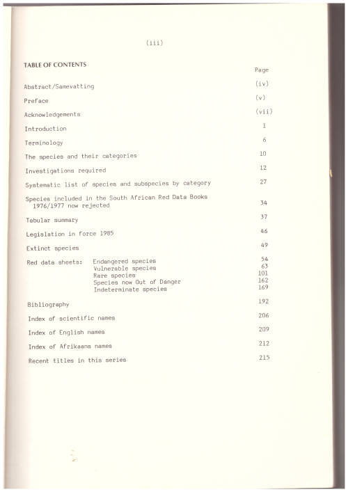 South Africa Red Data Book- Terrestrial Mammals