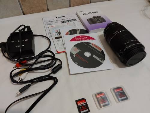 Canon EOS 60D 18MP DSLR with 2 lenses, 3 SD cards