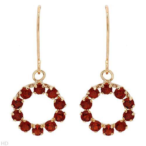 10k Gold Fashionable Brand New Circle Earrings With Genuine Garnets Well Made in Yellow Gold Length