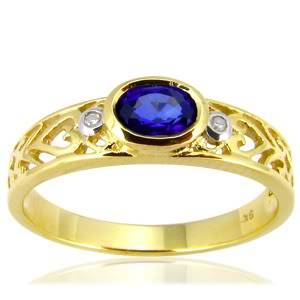 DIAMOND & BLUE SAPPHIRE RING Gorgeous Sapphire Ring - 9k Yellow Gold