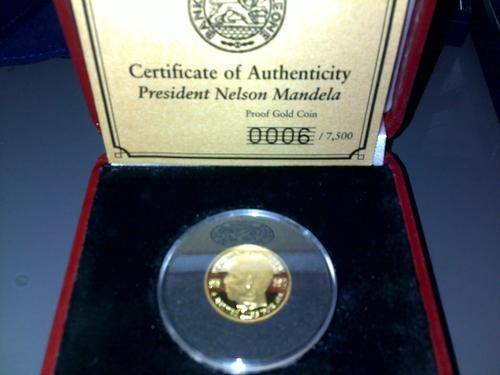 NELSON MANDELA 1/10TH SOLID GOLD NUMBER 0006
