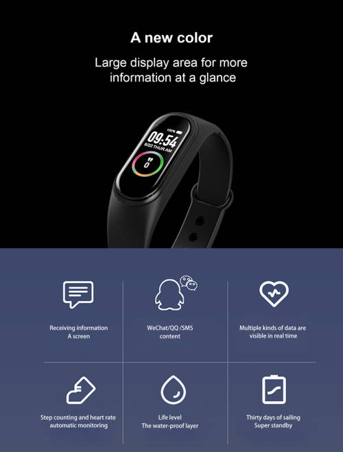 M4 SMART BRACELET- FITNESS TRACKER HEALTHY HEART AND BLOOD PRESSURE ON THE GO - BLACK
