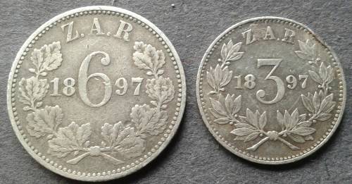 1892 ZAR 1 SHILLING & 6 PENCE PAIR
