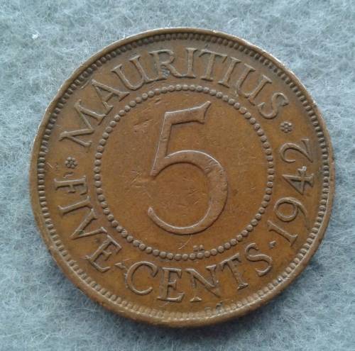 1942 MAURITIUS 5 CENT (SA MINT) : ONLY 940 000 MINTAGE
