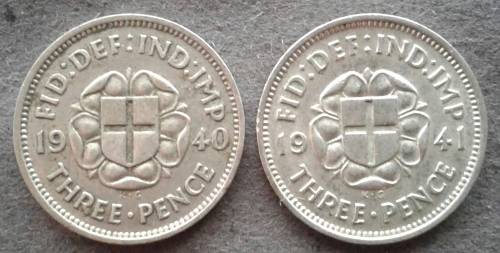 1940 & 41 G.BRIT THREE PENCE PAIR