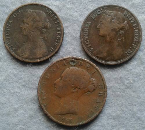 1858 , 1874 & 1880 G.BRIT HALF PENNY TRIO