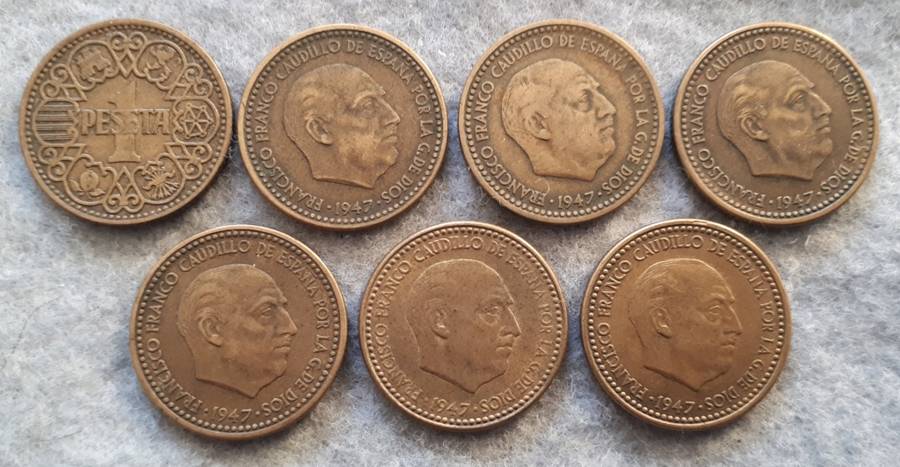Spain una peseta`s collection : 7 different years